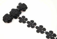 Luftige Spitze - Blümchen - schwarz - Breite 2,5 cm