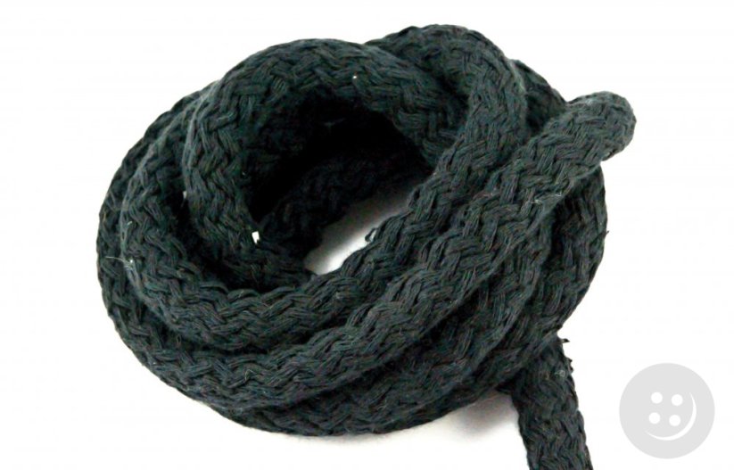 Bavlnená odevná šnúra - čierna - priemer 0,9 cm