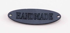 Sew-on leather label Handmade - oval - gray-blue - size 3.5 x 1 cm