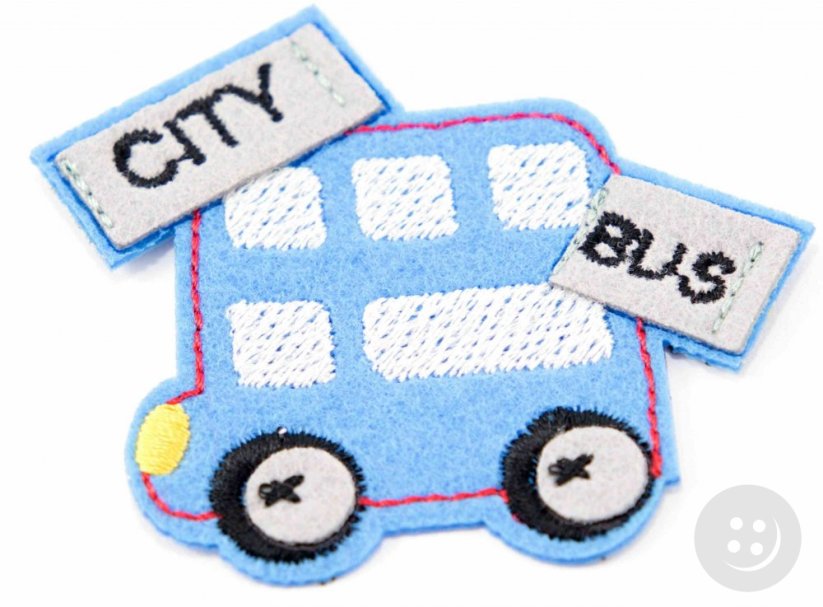 Nažehľovacia záplata - Poschodový autobus - blue, red - rozmer 6 cm x 6 cm