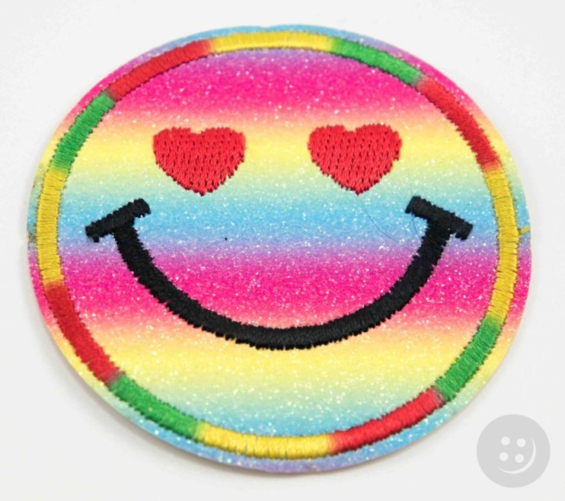 Iron-on patch - glitter smiley face - diameter 6 cm - MORE OPTIONS