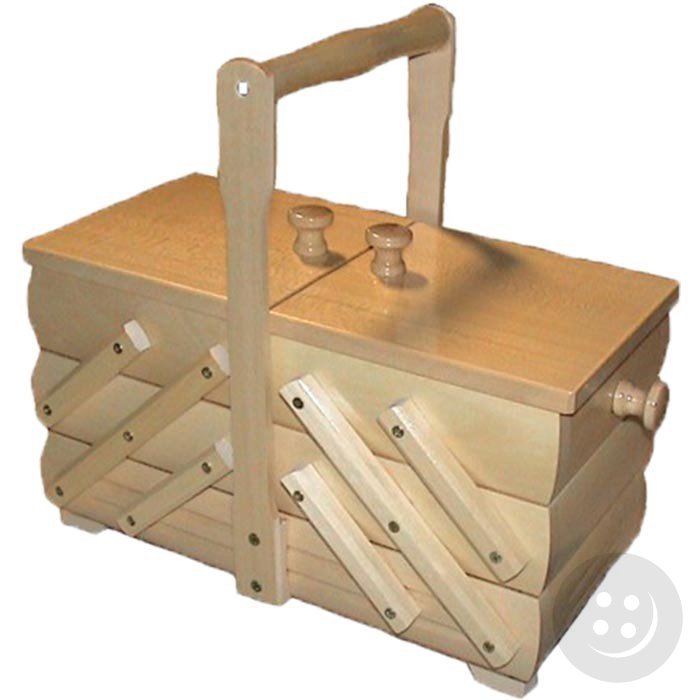 Wooden box for sewing supplies - light wood - dimensions 38 cm x 20 cm x 28 cm