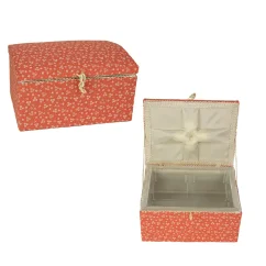 Textile cassette for sewing supplies - white flowers on a salmon background - dimensions 20 cm x 15 cm x 11 cm