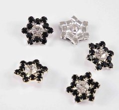Luxury rhinestone button - flower - light and black crystal - diameter 2 cm