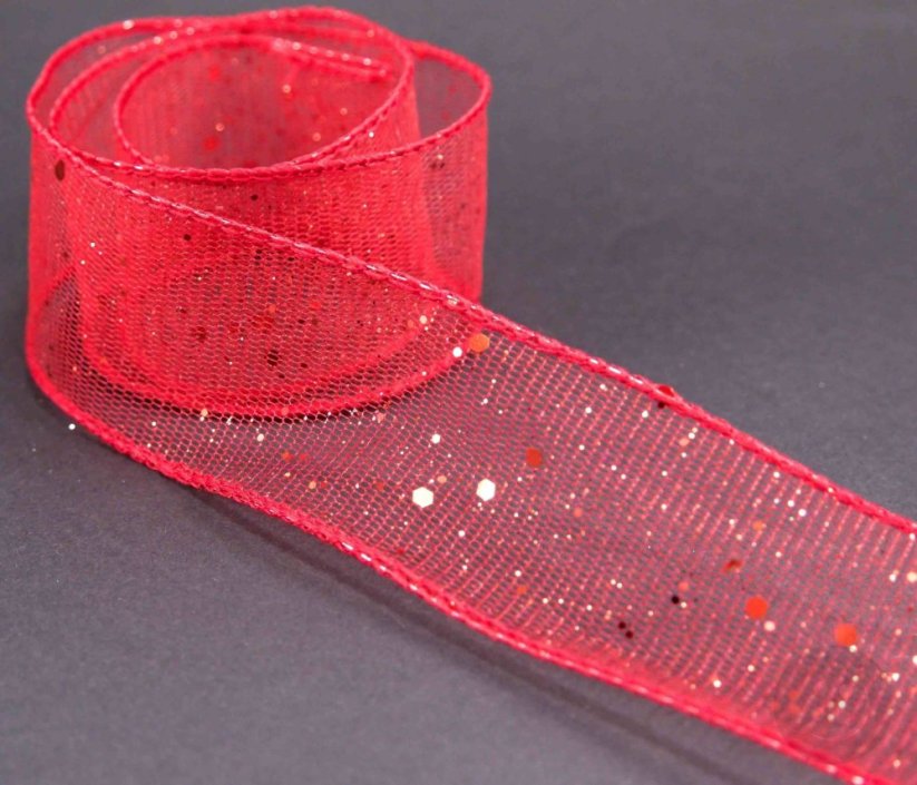 Stuha s tvarovacím drátkem šíře 4 cm - červená