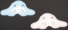 Iron-on patch - Lying dog - blue, pink - dimensions 8 cm x 5,5 cm