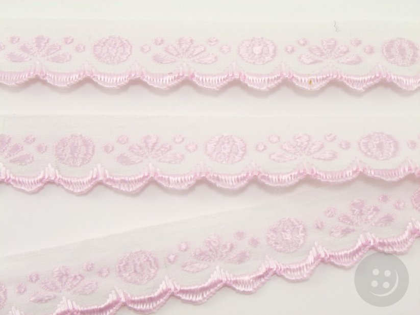 Zackenlitze - weiß, pink - Breite 1,7 cm