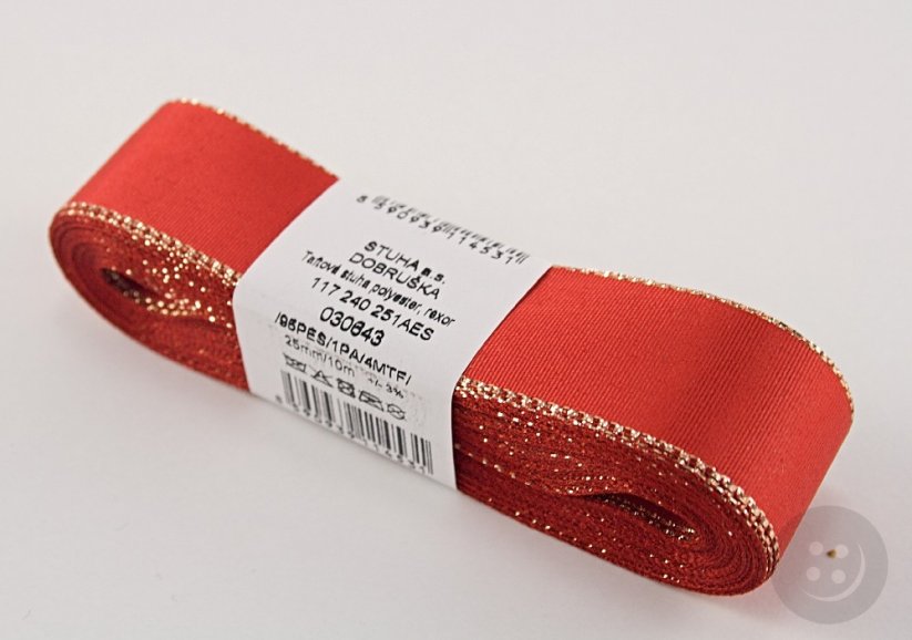 Taffeta ribbons with gold edge - red, gold - width 0.6 cm - 2,5 cm