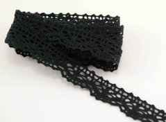 Bavlnená paličkovaná čipka - s hadovkou - čierna - šírka 1,7 cm