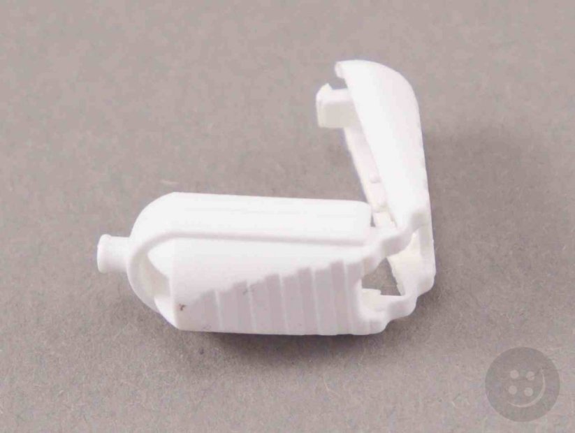 Plastic cord end - white - pulling hole diameter 0.3 cm