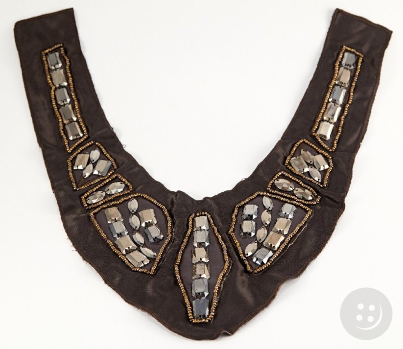 Decorative beaded collar - brown with rhinestones - dimensions 23 cm x 26 cm