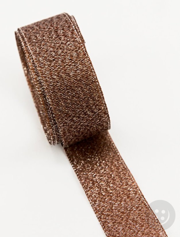 Jacquard brocade ribbon with silver decoration - brown, silver - width 2.5 cm