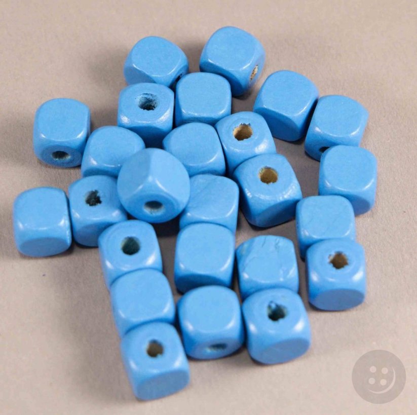 Drevená korálka kocka - svetlo modrá - rozmer 1 cm x 1 cm x 1 cm