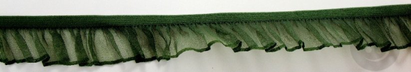 Elastický volánek - tmavě zelená - šířka 1,7 cm