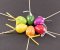 Malá velikonoční vajíčka s puntíky na špejli - délka 15 cm - červená, zelená, oranžová, žlutá, fialová