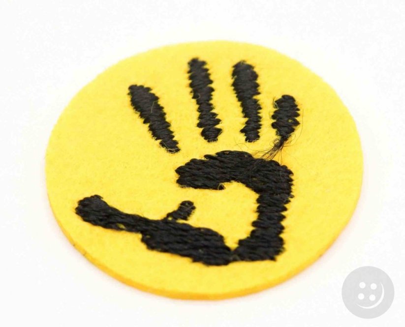 Iron-on patch - hand decal - yellow - diameter 2.7 cm