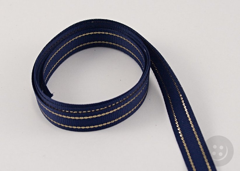 Ribbon with silver stripe - blue, silver - width 1.3 cm