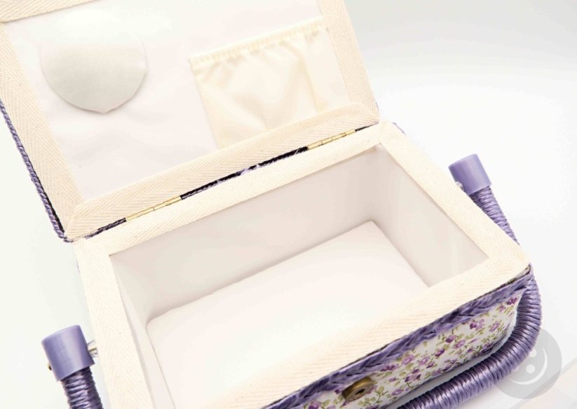 Textile box for sewing supplies - small purple flowers - dimensions 25 x 15 x 9 cm