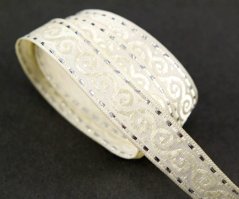 Smetanový prýmek s vlnami a stříbrným okrajem - šíře 1,5 cm