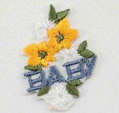 Iron-on patch - flower BABY - size 3 cm x 2 cm