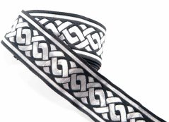Black braid with silver grid - black, silver - width 3,3 cm