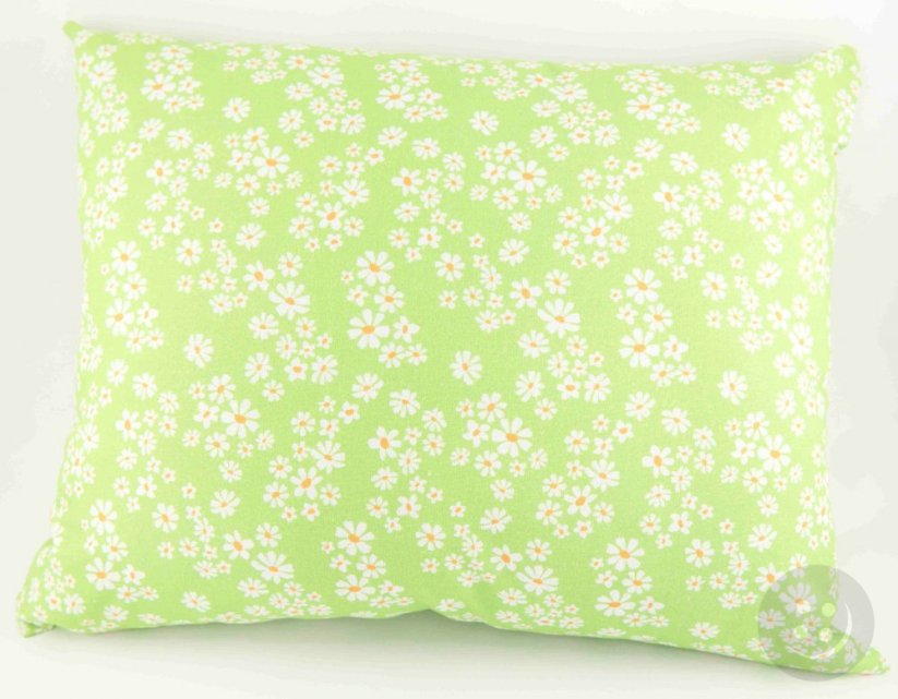 Herbal pillow for a peaceful sleep - white flowers on a green background - size 35 cm x 28 cm