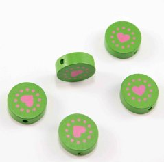 Wooden pacifier bead - heart - green - dimensions 1,8 cm x 0,7 cm