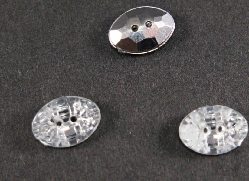 Luxuriöser Kristallknopf - oval spitz weiß - heller Kristall - Größe 1,4 cm x 1 cm