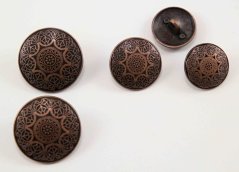Luxuriöser Metallknopf mit Prägung - verziert - matt - altkupfer - Durchmesser 2,4 cm