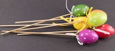 Malé veľkonočné vajíčka s bodkami na špajli - dĺžka 15 cm - červená, zelená, oranžová, žltá, fialová
