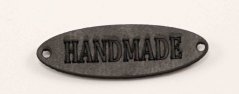 Našívací kožená cedulka Handmade - ovál - tmavě šedá - rozměr 3,5 cm x 1 cm