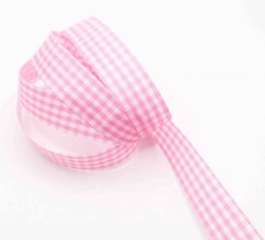Kostičkovaná stuha - růžová, bílá - šířka 1,5 cm