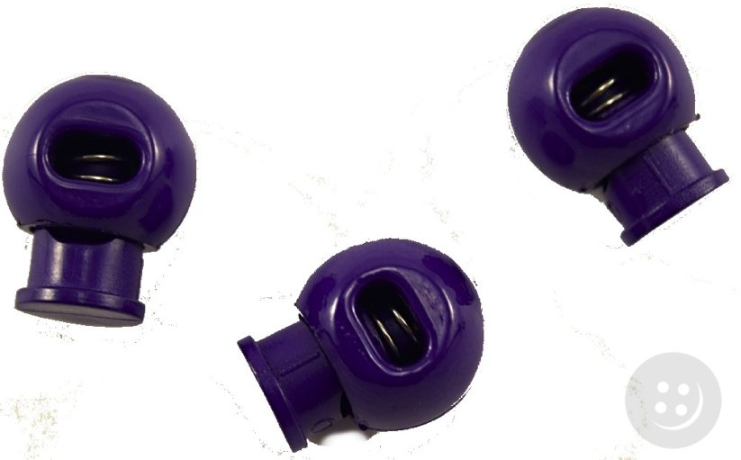 Plastic round cord lock - dark purple - pulling hole diameter 0.9 cm