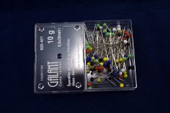 Špendlíky s barevnou skleněnou hlavičkou, Galant - 10 g - délka 3 cm