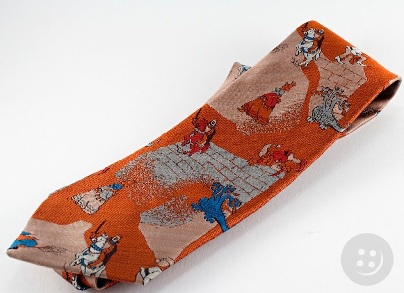 Men's tie - orange with pictures - length 60 cm