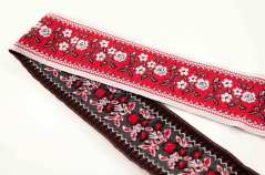 Krojová stuha - červená s bílými květinkami - šíře 5 cm