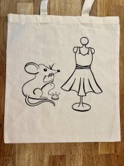 Canvas tote bag to color in – Little Seamstress Mouse (original design)