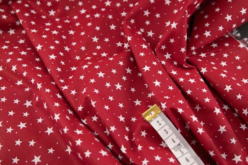 Baumwollleinwand - weiße Sterne auf burgunderfarbenem Hintergrund - Breite 140 cm