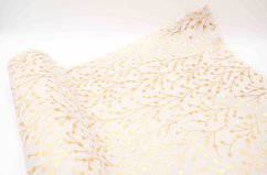 Jute fabric - width 48 cm - off white with golden branches - pack 4.5 m