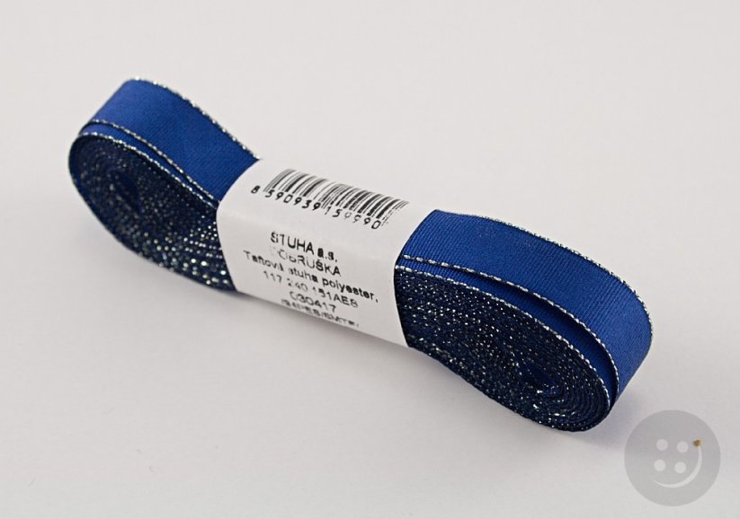 Taffeta ribbons with silver edge - blue, silver - width 0.6 cm - 4 cm