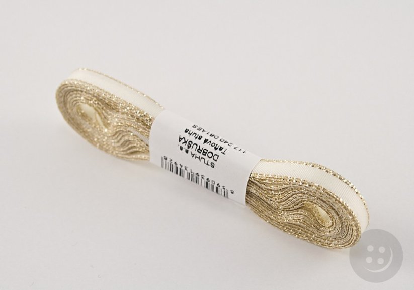 Taffeta ribbons with gold edge - white, gold - width 0.6 cm - 2,5 cm