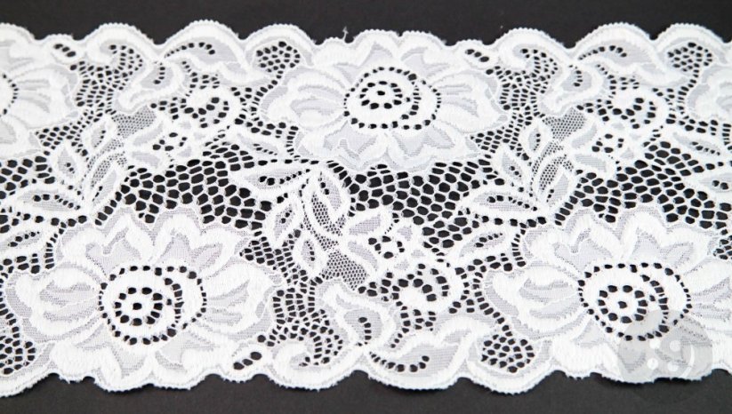 Silonové čipka - elastická biela - šířka 13,5 cm