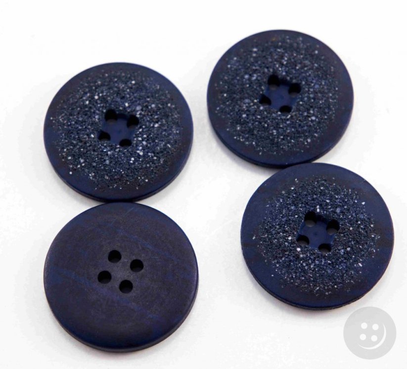 Dírkový knoflík - tmavě modrý s bílými zrníčky - průměr 2,6 cm