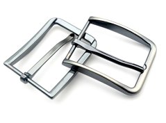 Metal belt buckle with prong, rectangular – glossy dark silver – belt passage 3.5 cm