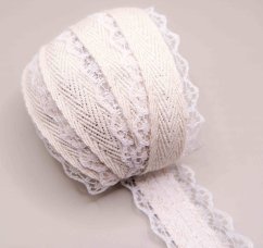 Cotton ribbon with silver glitter, decorated with lace - cream, white - width 2.8 cm