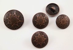 Luxuriöser Metallknopf mit Prägung - verziert - matt - altkupfer - Durchmesser 2 cm