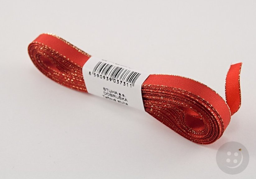 Taffeta ribbons with gold edge - red, gold - width 0.6 cm - 2,5 cm