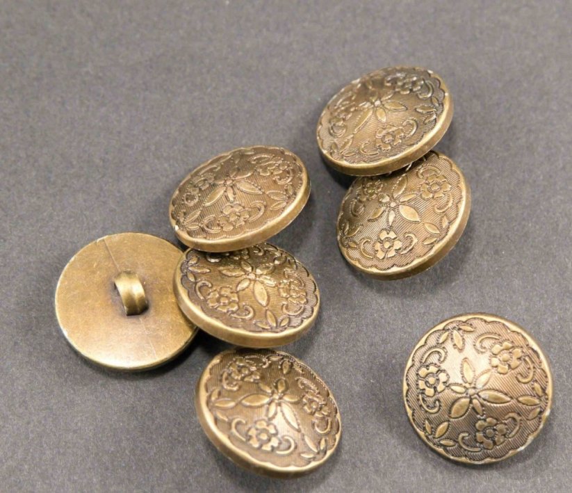 Faux metal shank filigree button - antique brass - diameter 2,5 cm