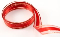 Wired ribbon - red, gold - width 1.5 cm