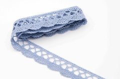 Bavlnená paličkovaná čipka - dymovo modrá - šírka 1,5 cm